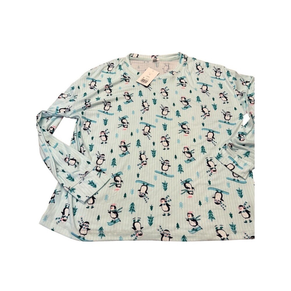 Crown & Ivy Blue Penguin Print Pajama Set Womens XL - Picture 3 of 6